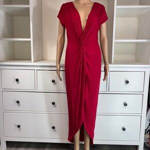 Rolla Coster Women Red V Neck Twist Front Maxi Dress Size L